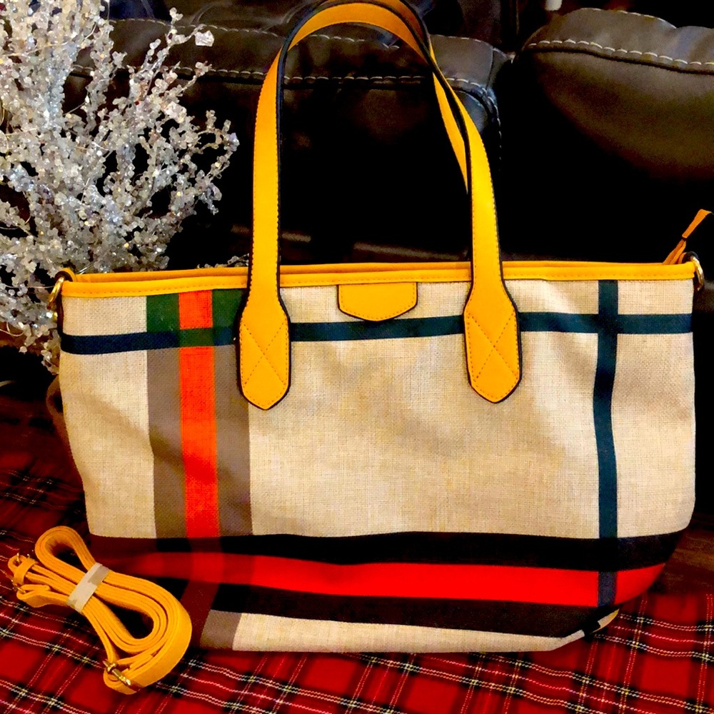 Plaid linen-feel purse